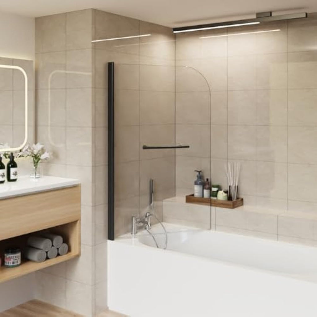 Jolof Store Aquariss Black Pivot Bath Screen with Towel Rail