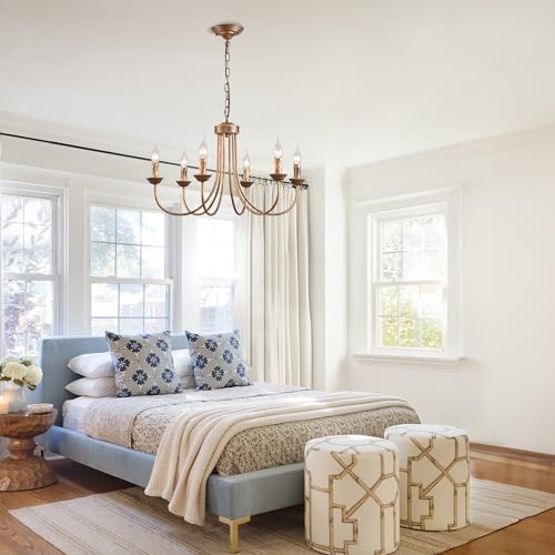 Ganeed Vintage French Country Chandelier – 6-Light Bronze Pendant Lamp