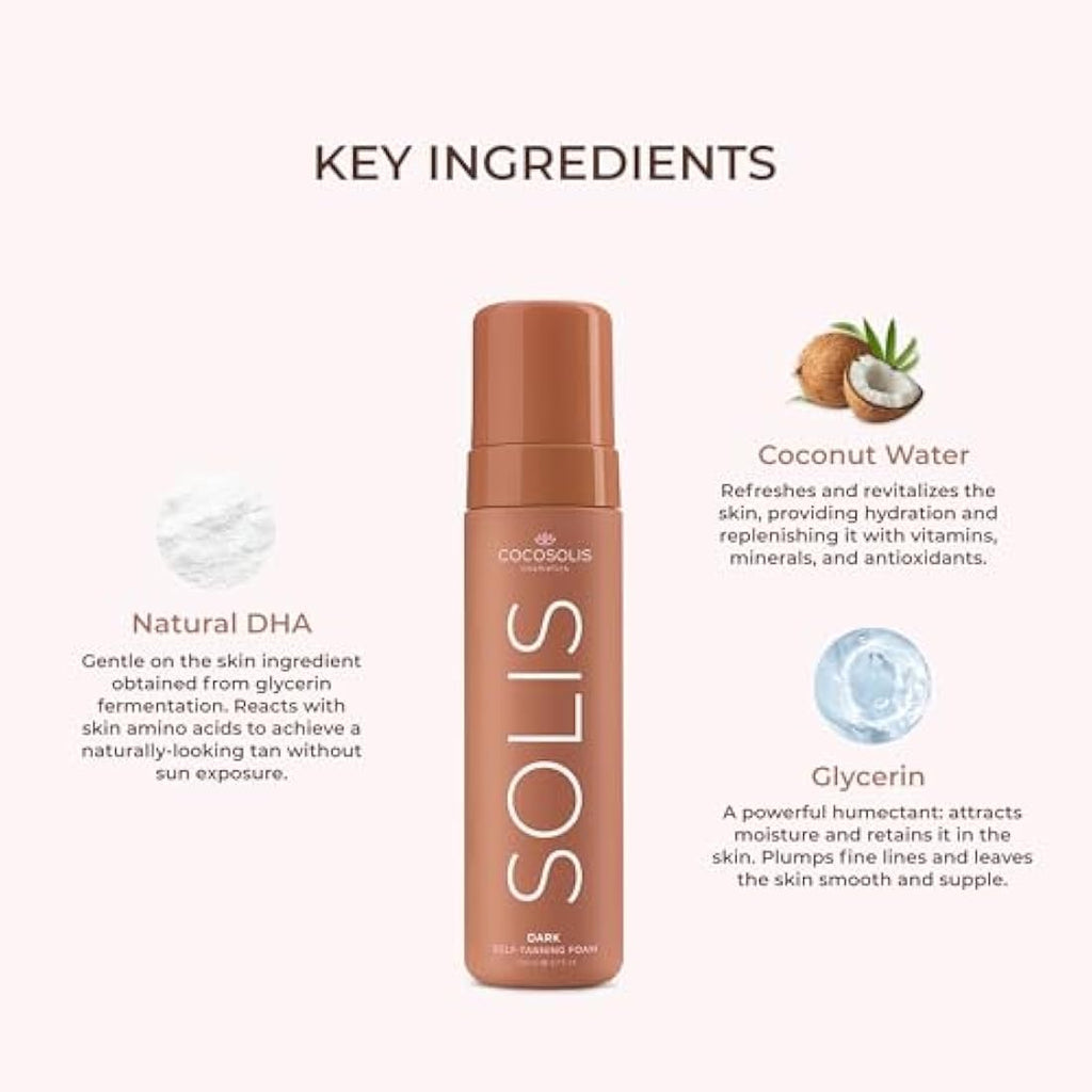 COCOSOLIS SOLIS Dark Self-Tanning Mousse | Natural Vegan DHA (200 ml)