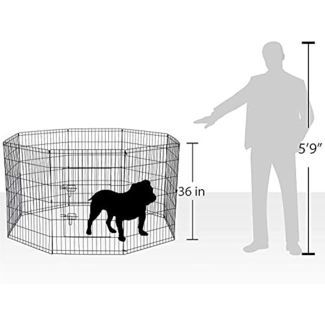 Underdog 8 Panel Foldable Pet Playpen | Indoor & Outdoor Dog Pen - 91cm Black