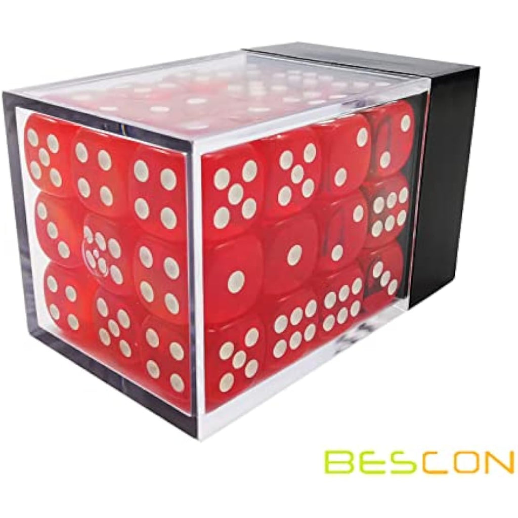 Bescon 12mm 6-Sided Dice Set | 36 Translucent Red D6 with Brick Box