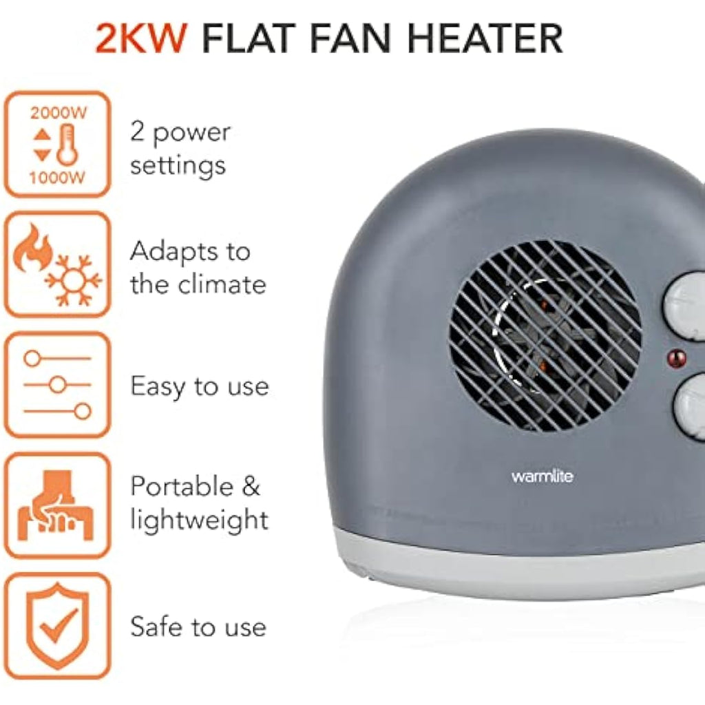 Warmlite 2000W Portable Flat Fan Heater – Dark Titanium Finish