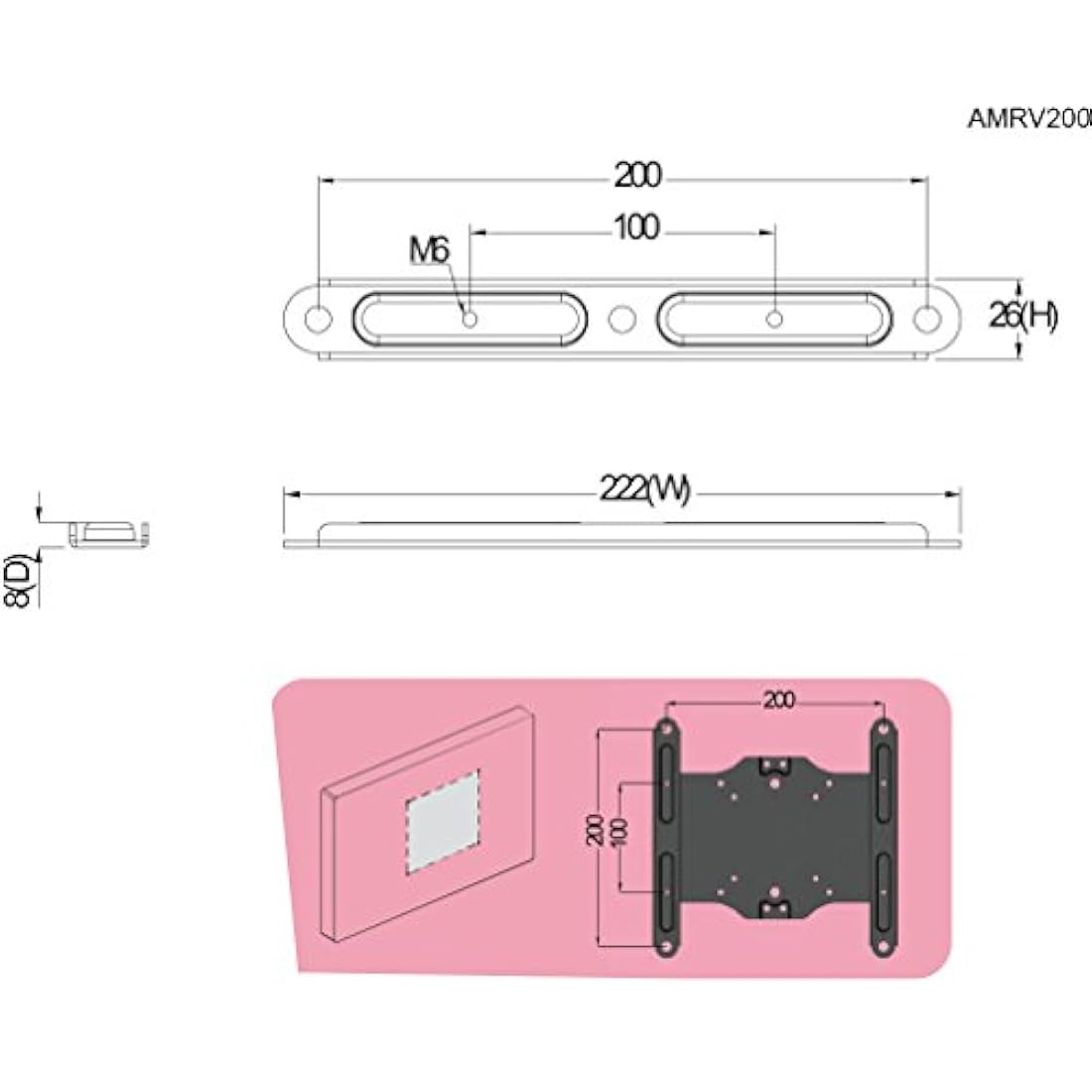 Bitter Networks AMRV200 VESA Adapter Mount - 100mm to 200mm Extension