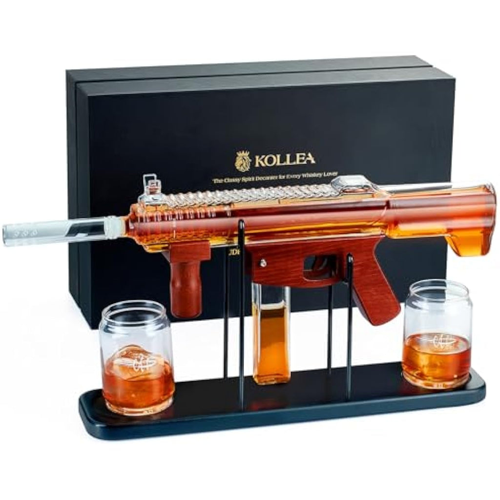 Kollea Gun Whiskey Decanter Set | Lead-Free Glass with Bullet Glasses