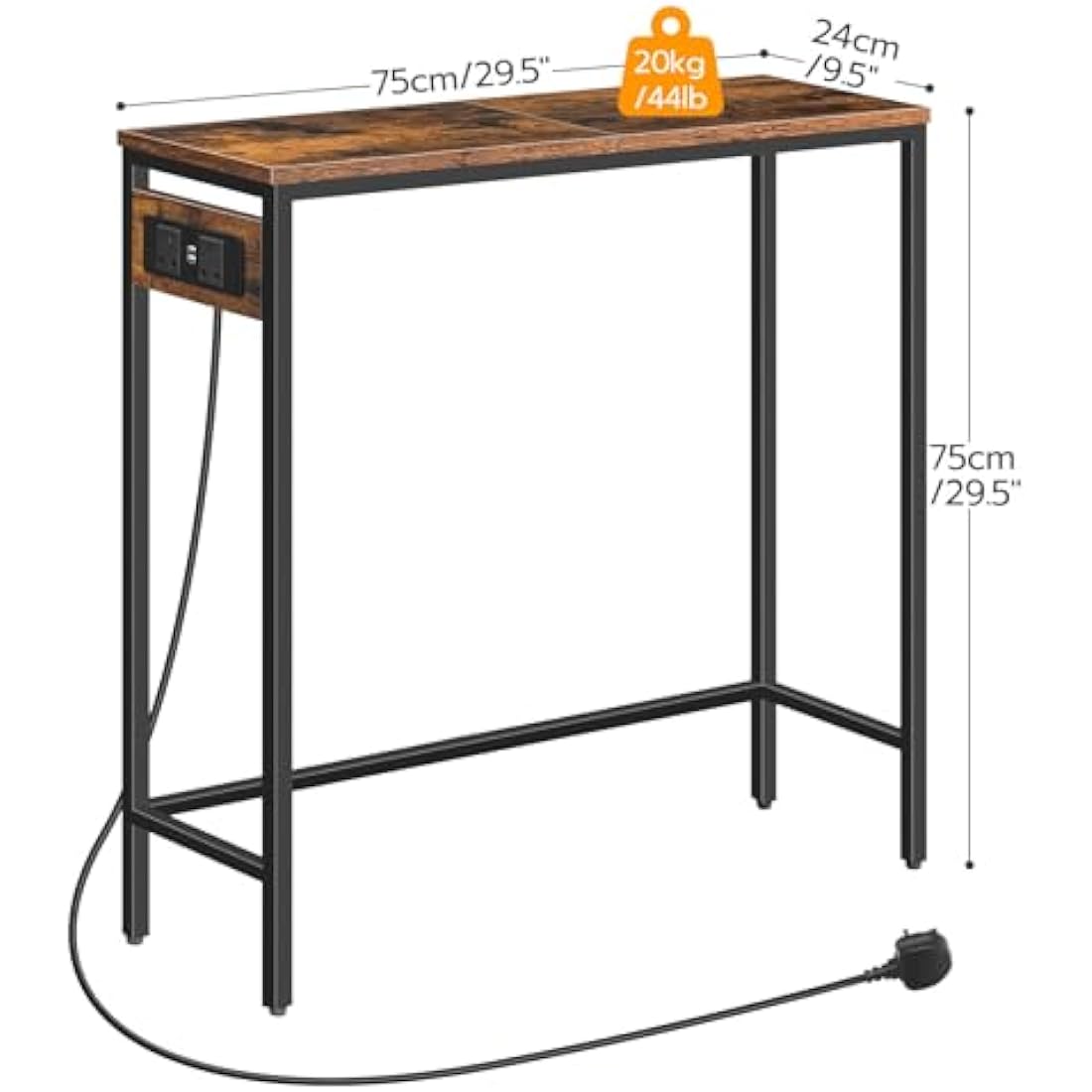 HOOBRO Slim Console Table with Charging Station | Narrow Industrial Sofa Table