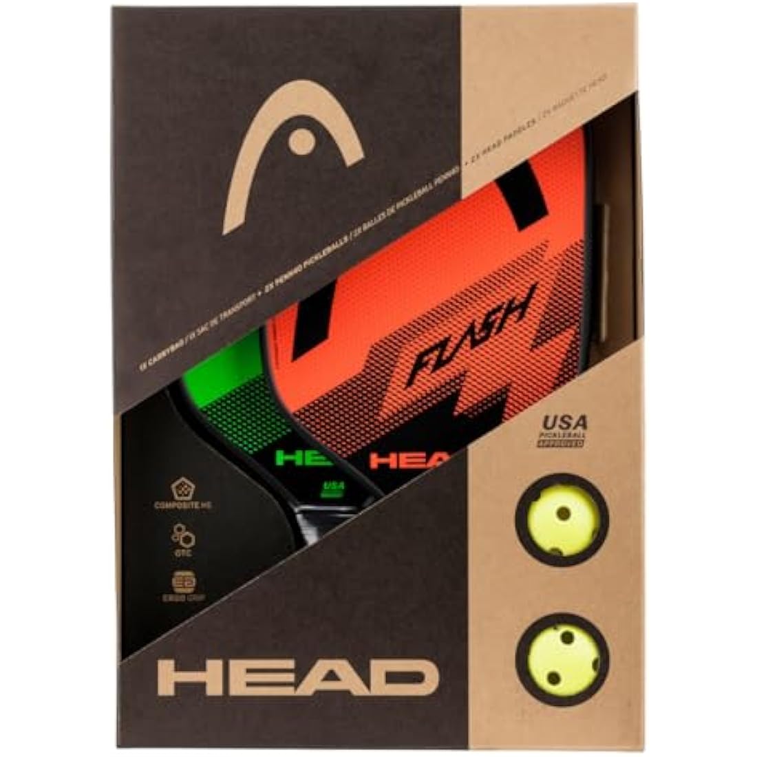 Head Flash Pickleball Set – 2 USAPB Approved Paddles, Balls & Bag