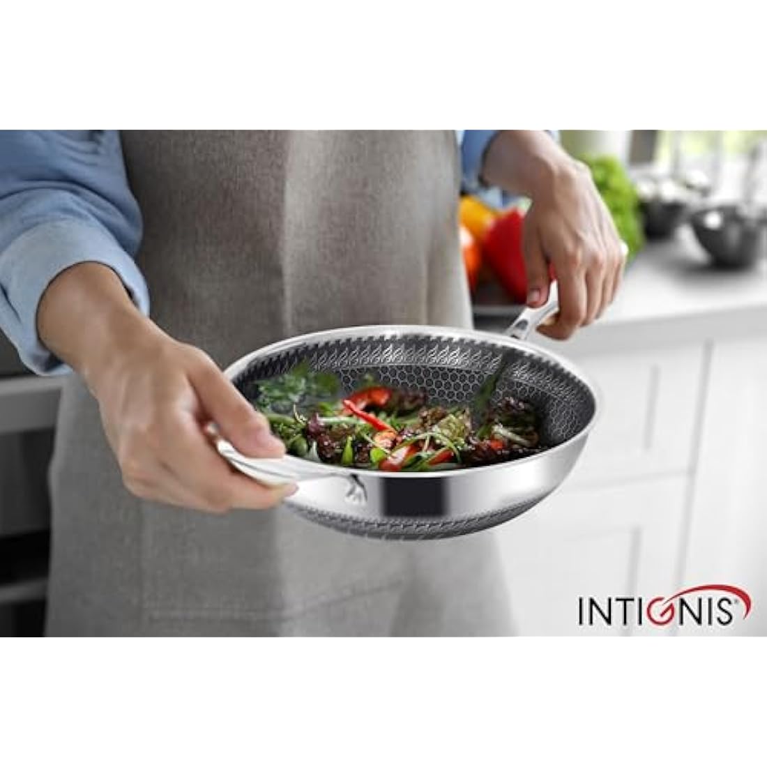 INTIGNIS 28cm Stainless Steel Wok with Lid – Non-Stick Induction Pan