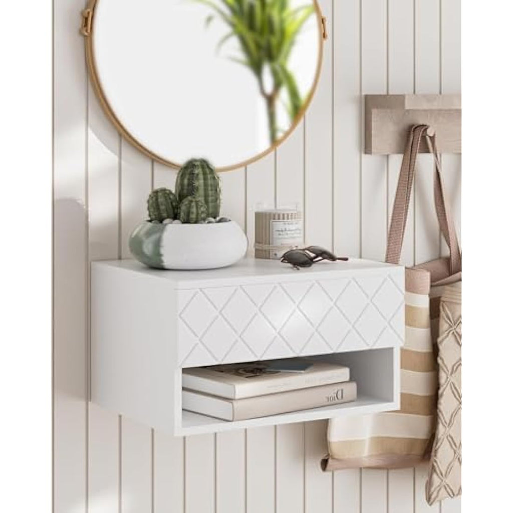 HEYZOEY Floating Nightstand - Modern Wall Mounted Bedside Table, White