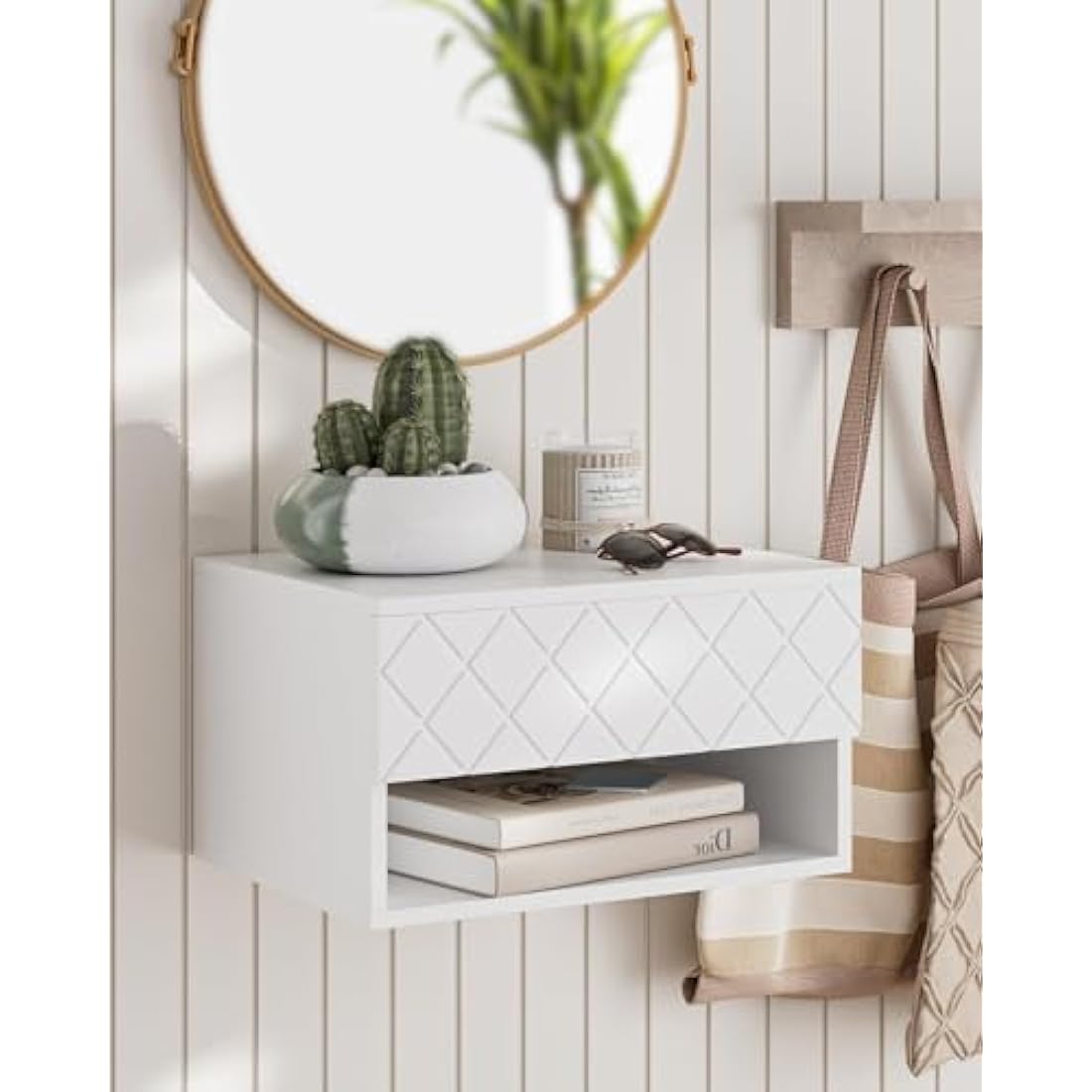 HEYZOEY Floating Nightstand - Modern Wall Mounted Bedside Table, White