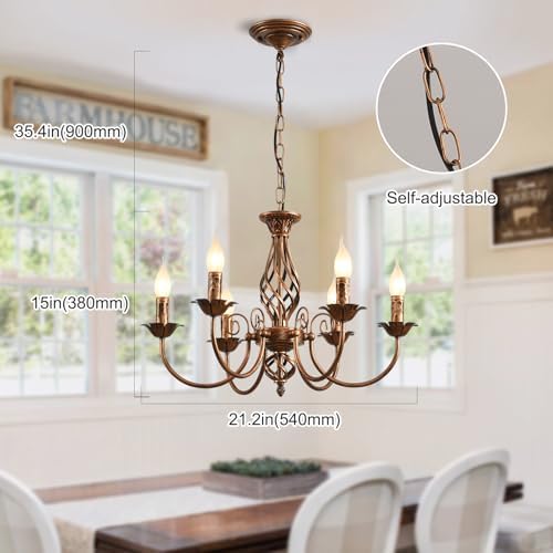 JIINOO 6-Light Farmhouse Chandelier – Bronze Vintage Wrought Iron Lamp