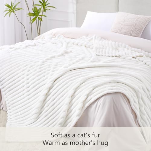 RUIKASI Fleece Throw Blanket | King Size Ribbed Soft Fluffy Sofa Throw