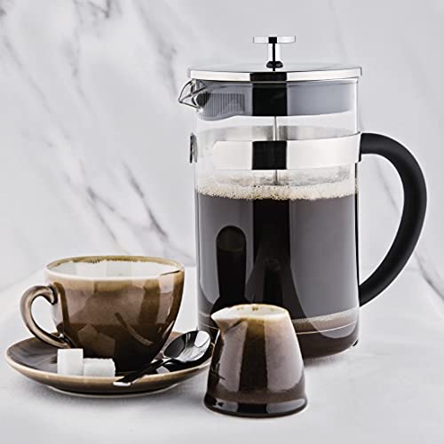Olympia Stainless Steel French Press Cafetiere - 12 Cup Glass Coffee Maker