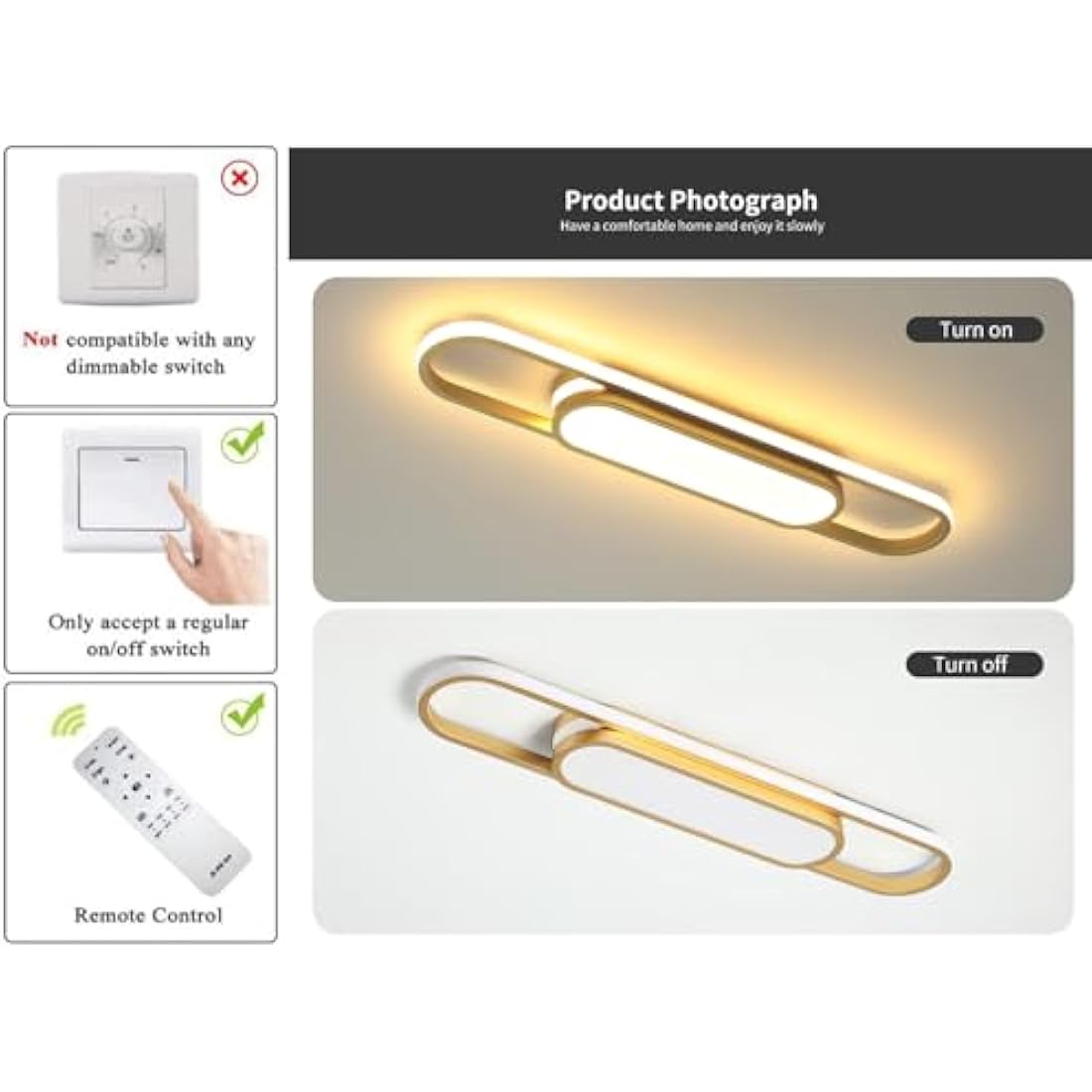 Oninio 40W Modern LED Ceiling Light | Dimmable Flush Mount Lamp - Gold