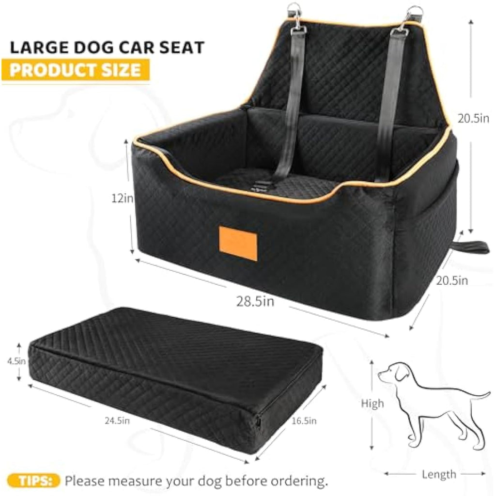 GLENSLAVE Dog Car Seat - Large Pet Booster Seat with Washable Cover, Black