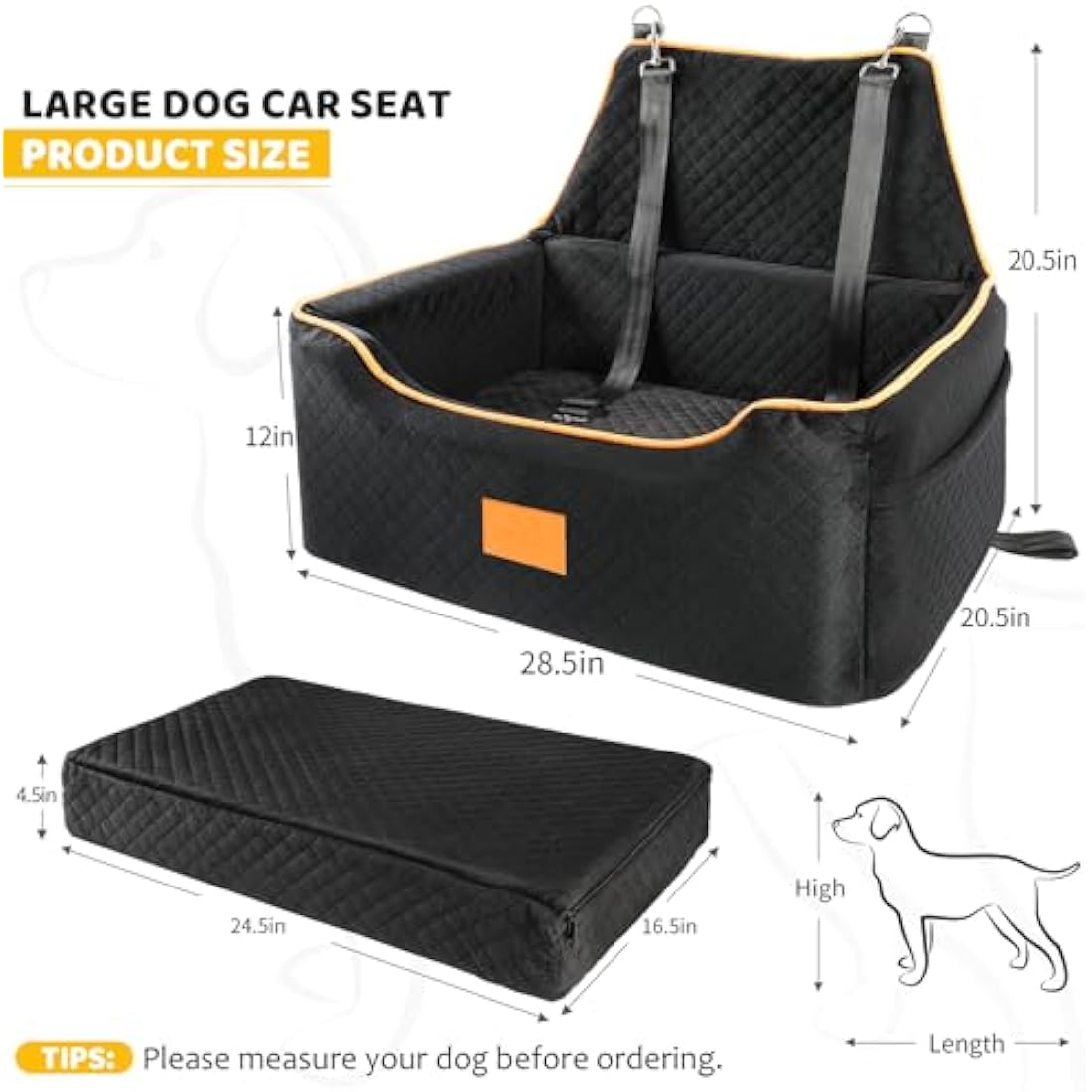 GLENSLAVE Dog Car Seat - Large Pet Booster Seat with Washable Cover, Black