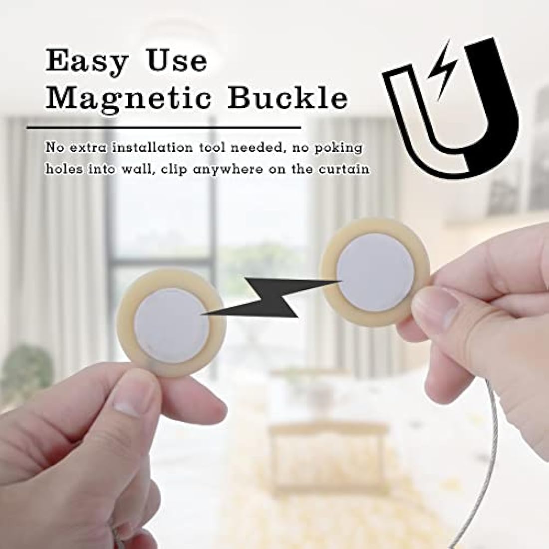 SPDYCESS Magnetic Curtain Tiebacks - 4 Pack Cat-Eye Drape Holders, Beige