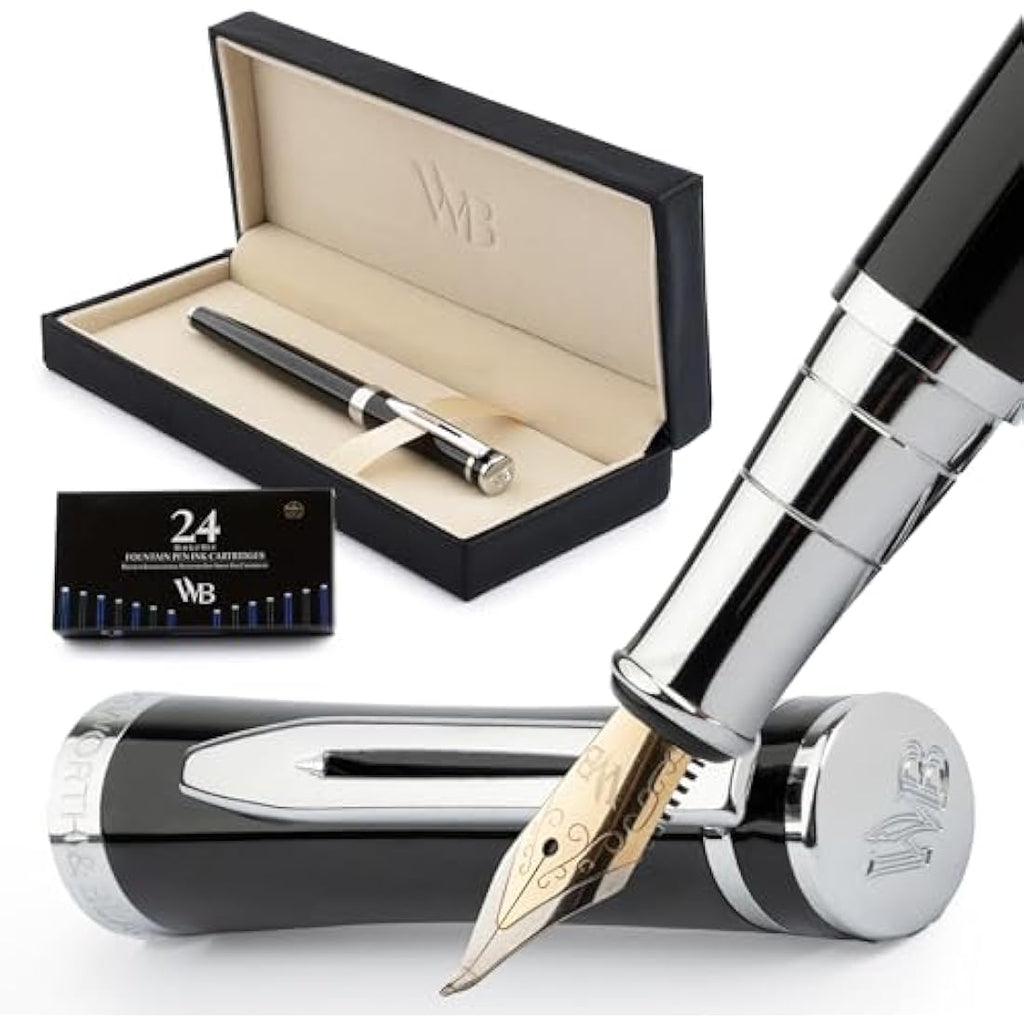 Wordsworth & Black Fountain Pen Set – Bent Nib Calligraphy Pen, Chrome