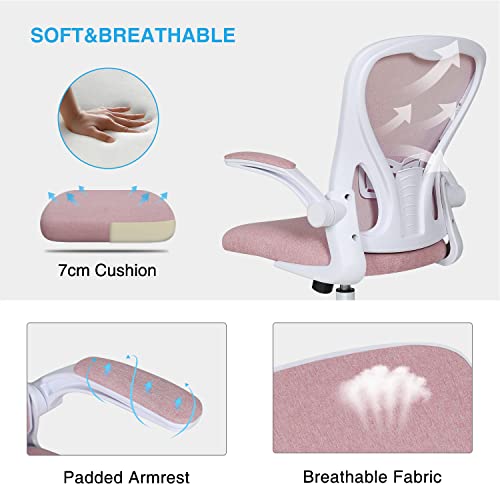 Fullwatt Pink Ergonomic Mesh Office Chair with Flip-up Armrests