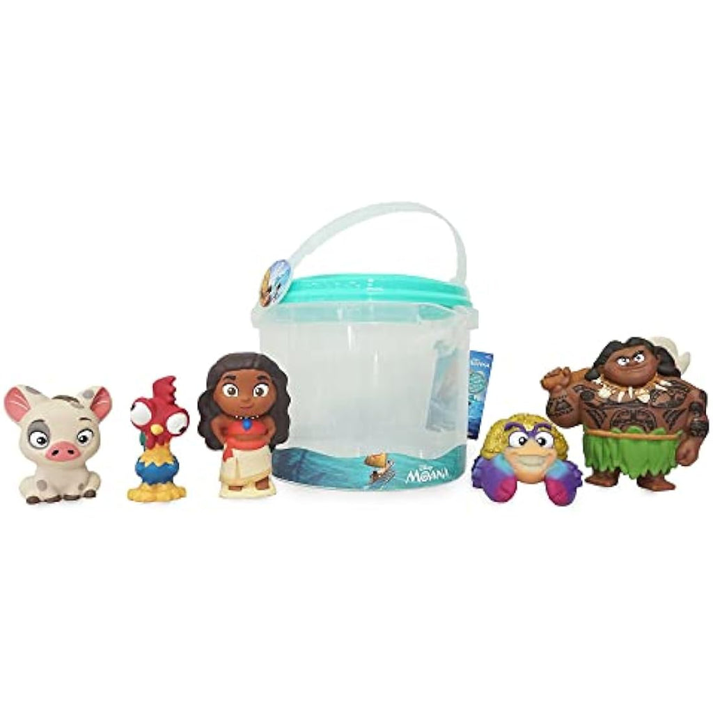 Disney Moana Bath Toy Set - 5 Character Figures with Storage Bucket