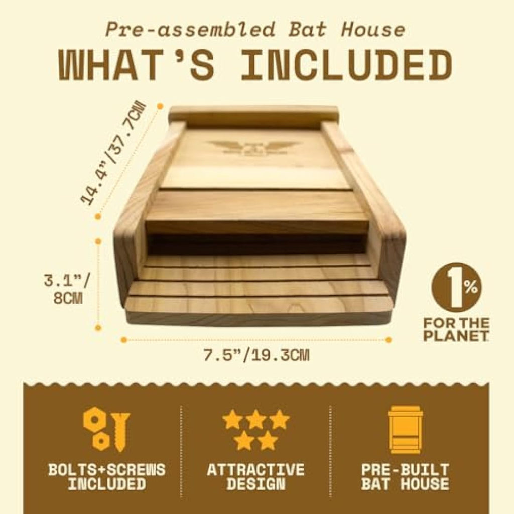 WildYard Cedar Bat House - Single Chamber Outdoor Bat Box for 30 Bats