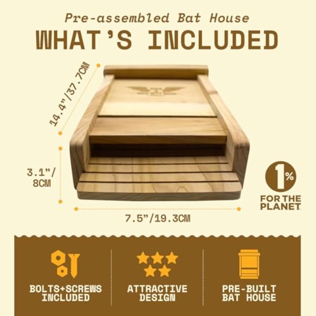 WildYard Cedar Bat House - Single Chamber Outdoor Bat Box for 30 Bats
