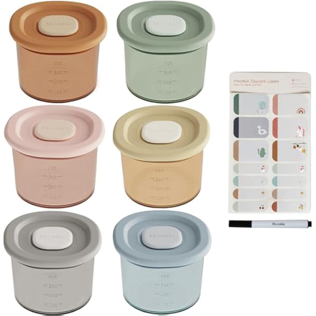 Moonkie Silicone Baby Food Storage Containers | 6 Pack Leakproof Pots