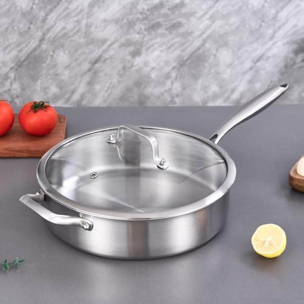 Inqibee Tri-Ply Stainless Steel Sauté Pan with Lid - 26cm Induction