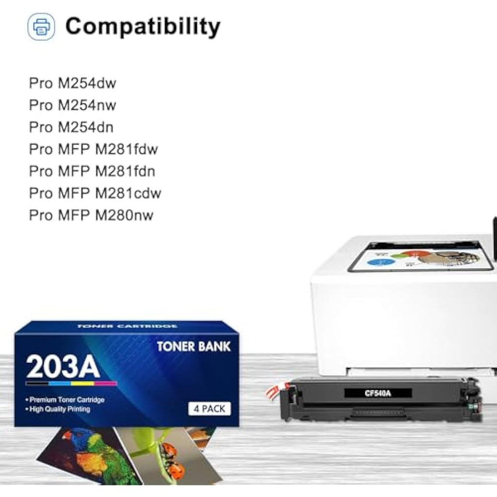 Toner Bank 203A CF540A Compatible Toner for HP LaserJet Pro M281fdw | 4-Pack