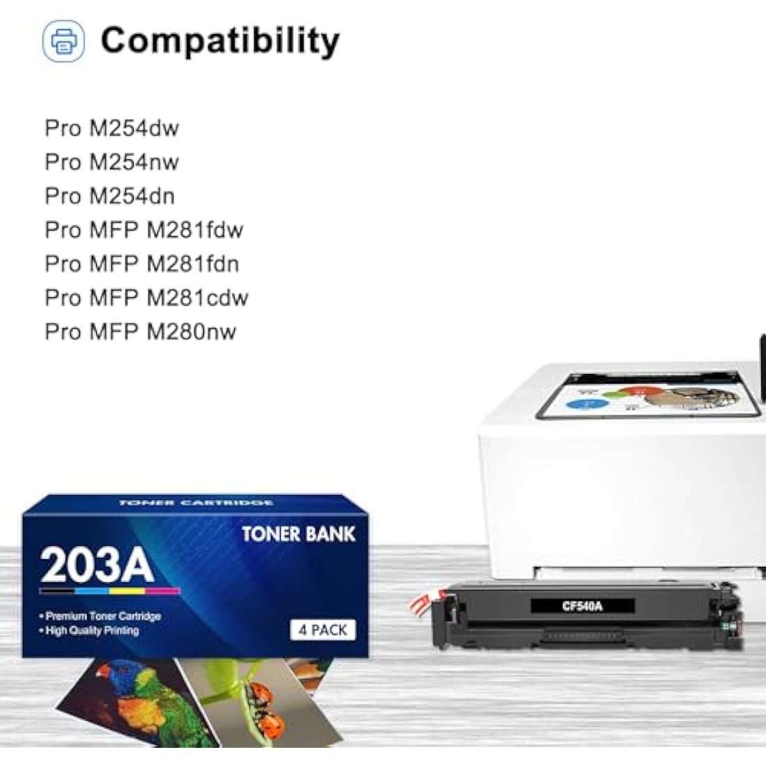 Toner Bank 203A CF540A Compatible Toner for HP LaserJet Pro M281fdw | 4-Pack