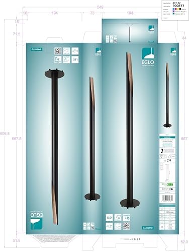 Eglo Barbotto LED Floor Lamp – Black Steel & Wood Uplighter, 54"