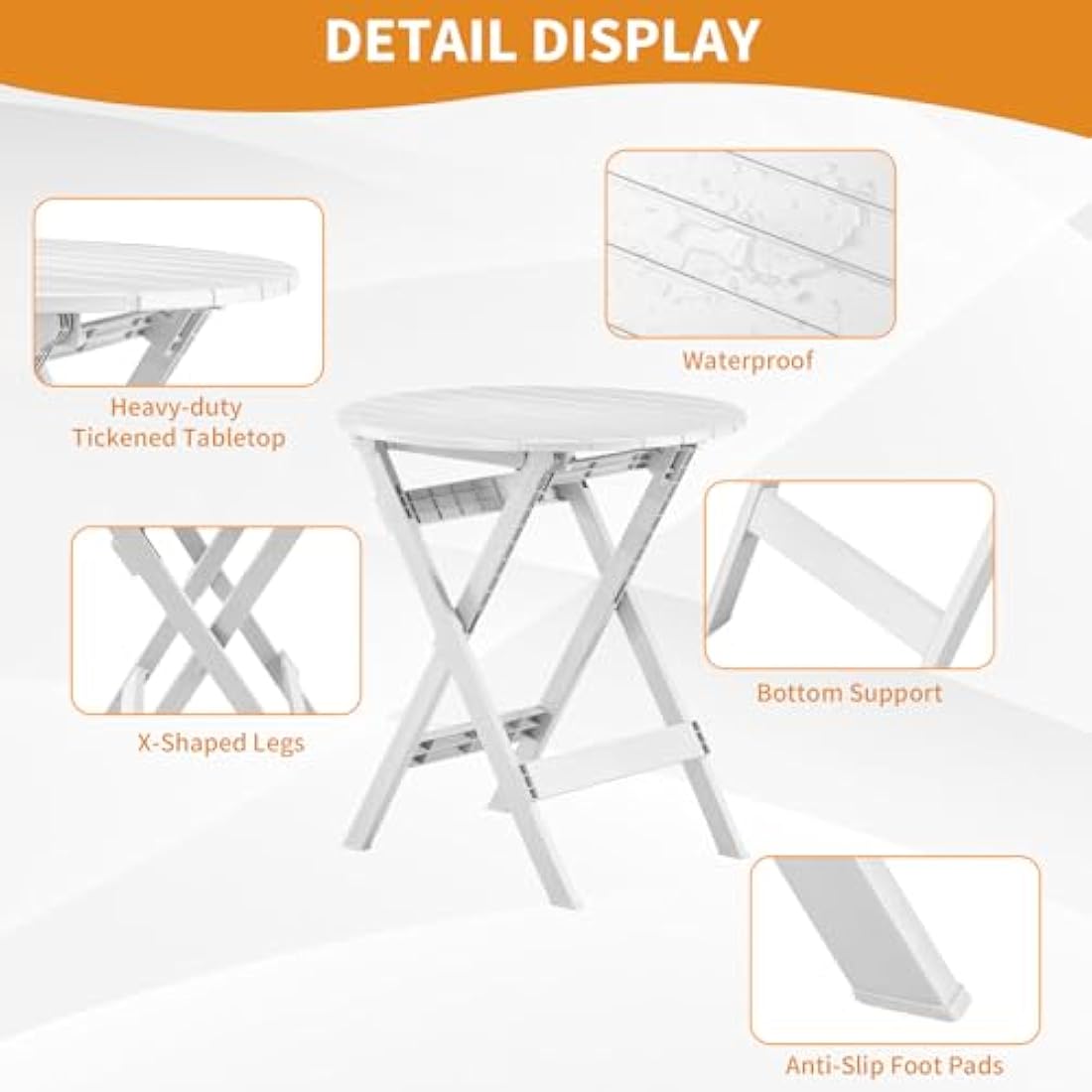 TAO ONE 3-Piece Plastic Folding Bistro Set – Portable Patio Table & Chairs