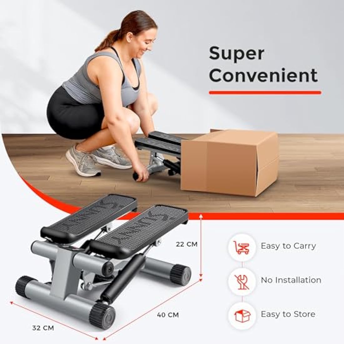 Sunny Health & Fitness Mini Stepper with Resistance Bands – 135kg Capacity