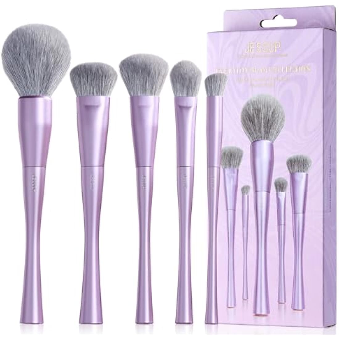 Jessup 5pcs Face Makeup Brush Set | Vegan Synthetic Purple T514
