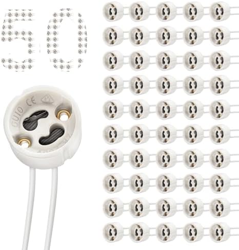 DiCUNO GU10 Lamp Holder – Ceramic Base Heat-Resistant Connector, 50-Pack