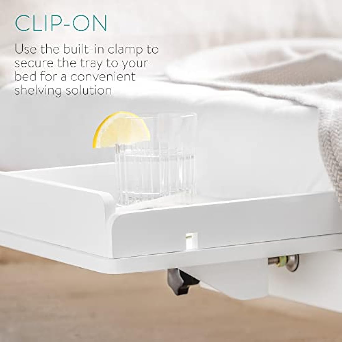 Navaris Clip-on Bedside Shelf – Bamboo Hanging Tray for Bunk Beds, White