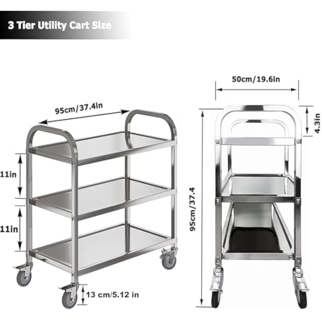Nisorpa 3-Tier Stainless Steel Catering Trolley | Utility Cart with Wheels