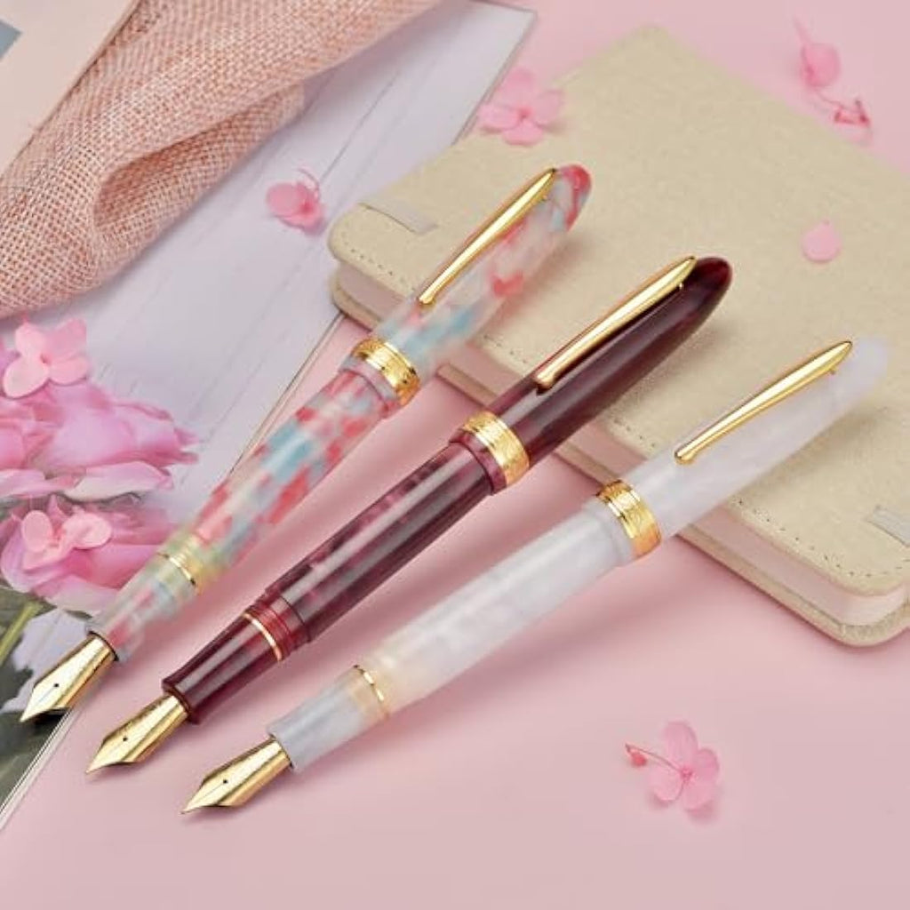 Hong Dian N9 Fountain Pen | Wine Red Acrylic with Long Leaf Medium Nib
