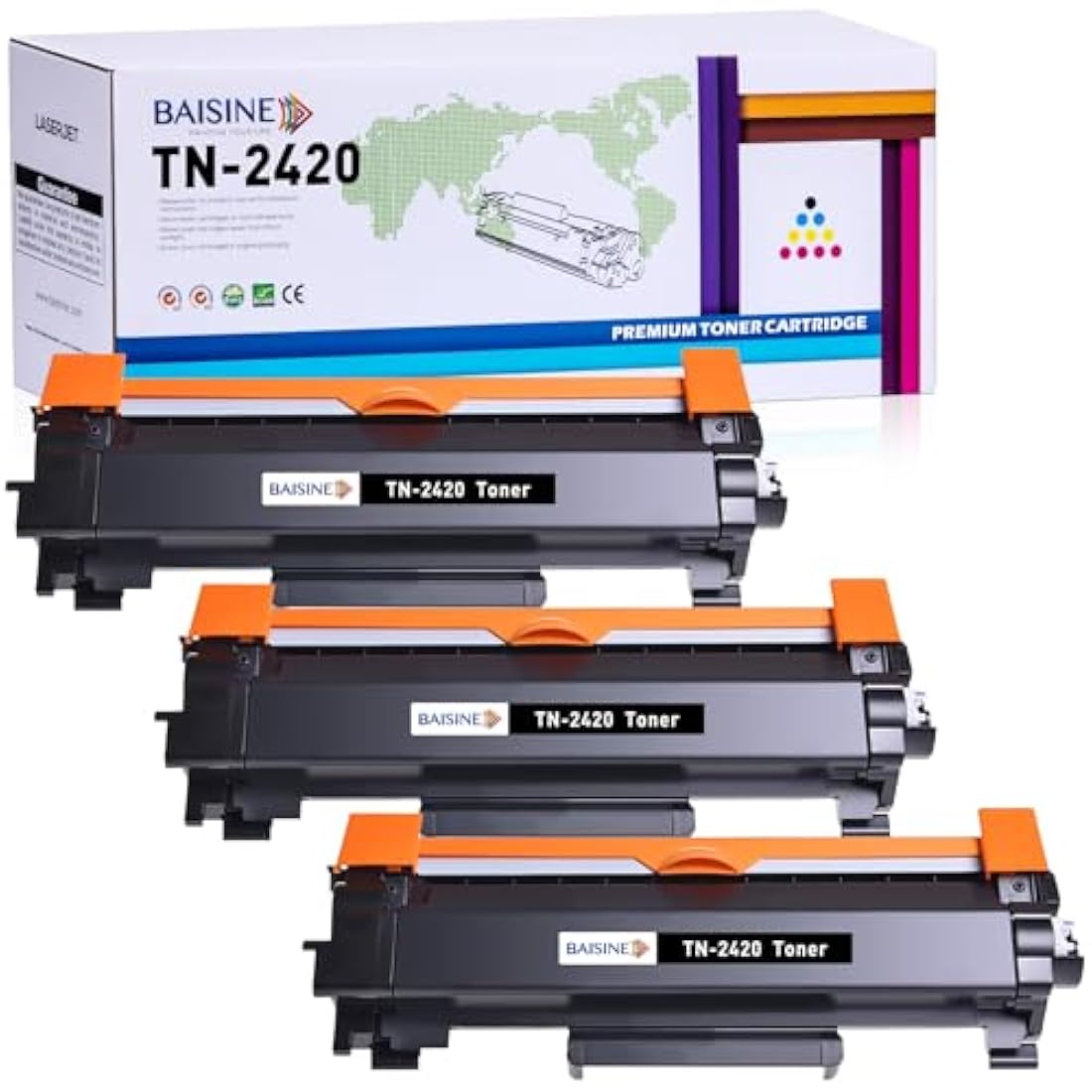 BAISINE TN2420 Black Toner Cartridge 3-Pack for Brother MFC-L2710DW