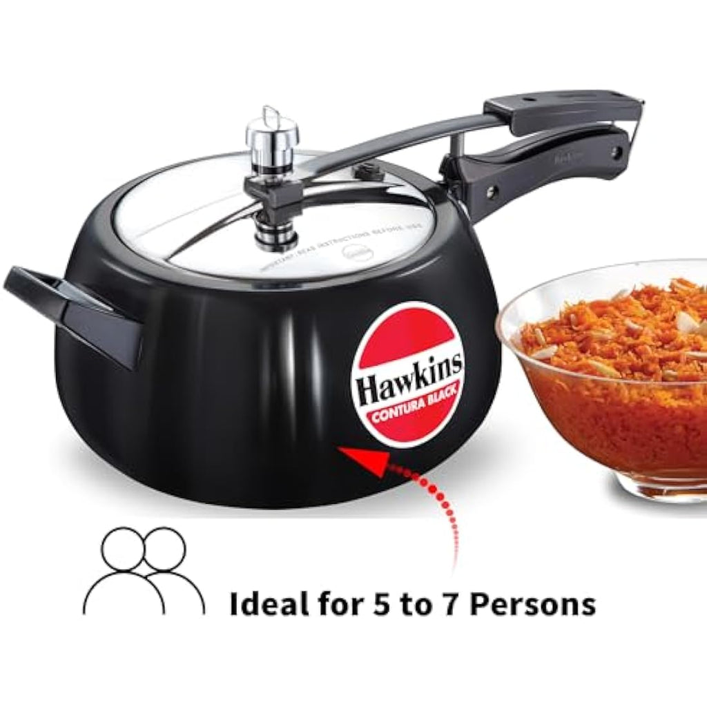 Hawkins Contura 5 Litre Hard Anodised Pressure Cooker – Black Handi