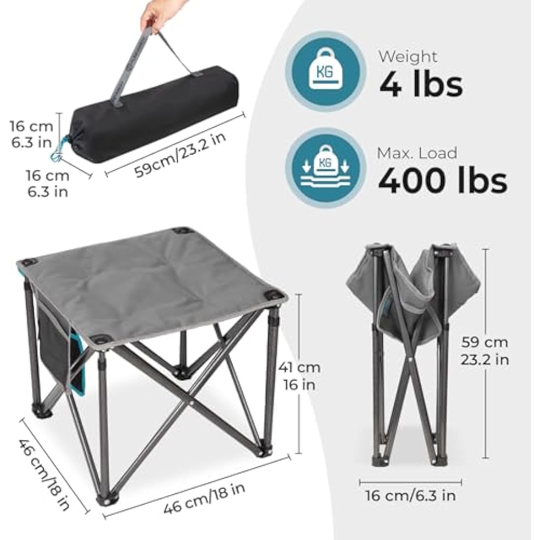 FUNDANGO Heavy Duty Camping Stool | 400 Lbs Padded Folding Seat – Grey