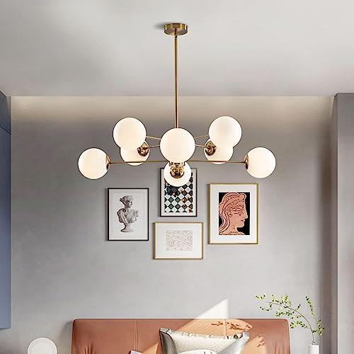 KCO Lighting 8-Light Gold Sputnik Chandelier | Milk Glass Globe Pendant