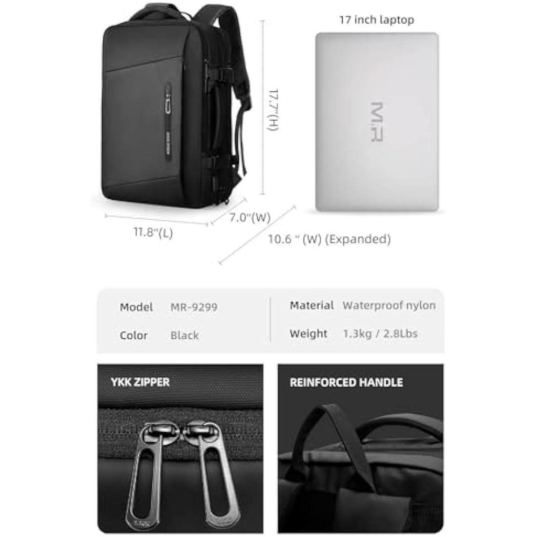 Mark Ryden Expandable 17.3 Laptop Backpack | 38L Travel Business Bag