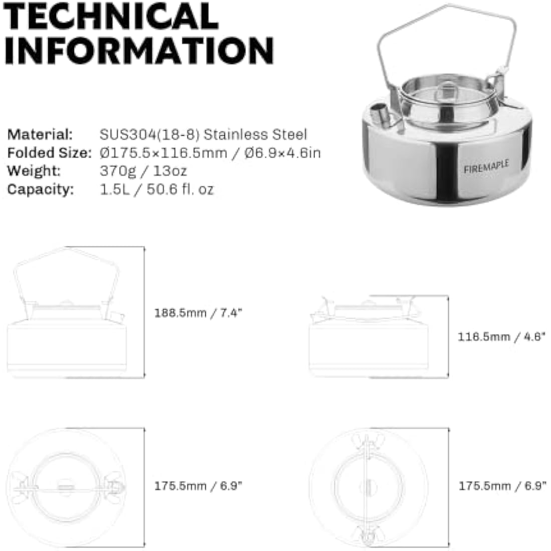Fire Maple Antarcti 1.5L Stainless Steel Camping Kettle – Bushcraft Gear
