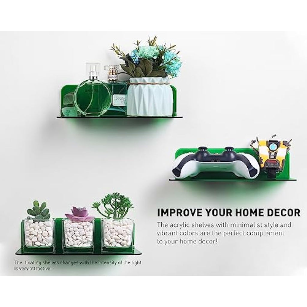 OAPRIRE Acrylic Floating Wall Shelves | 2-Pack Drill-Free Emerald Green