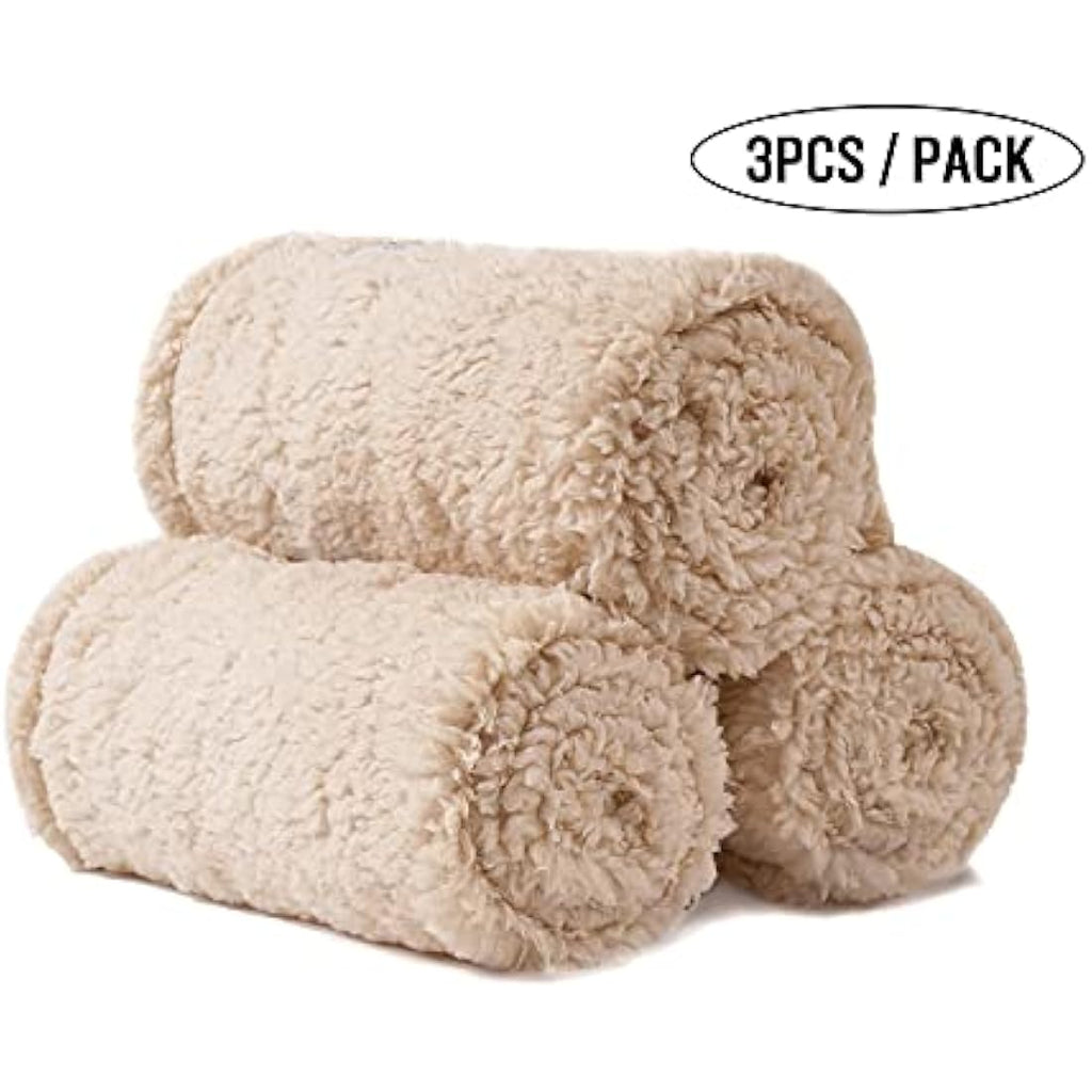 Luciphia Soft Fleece Pet Blankets - 3 Pack Fluffy Dog Throw, Beige, Large