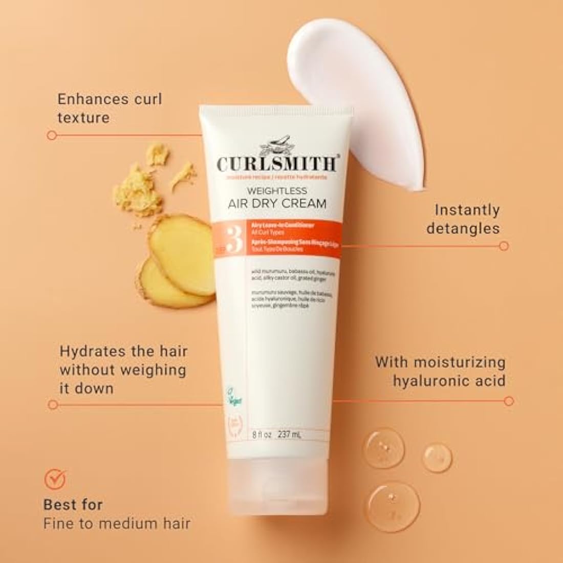 Curlsmith Weightless Air Dry Cream – Vegan Leave-In Conditioner (473ml)