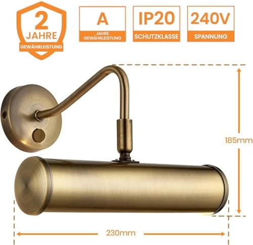 National Lighting Antique Brass LED Picture Light | 230mm Wall Display Lamp