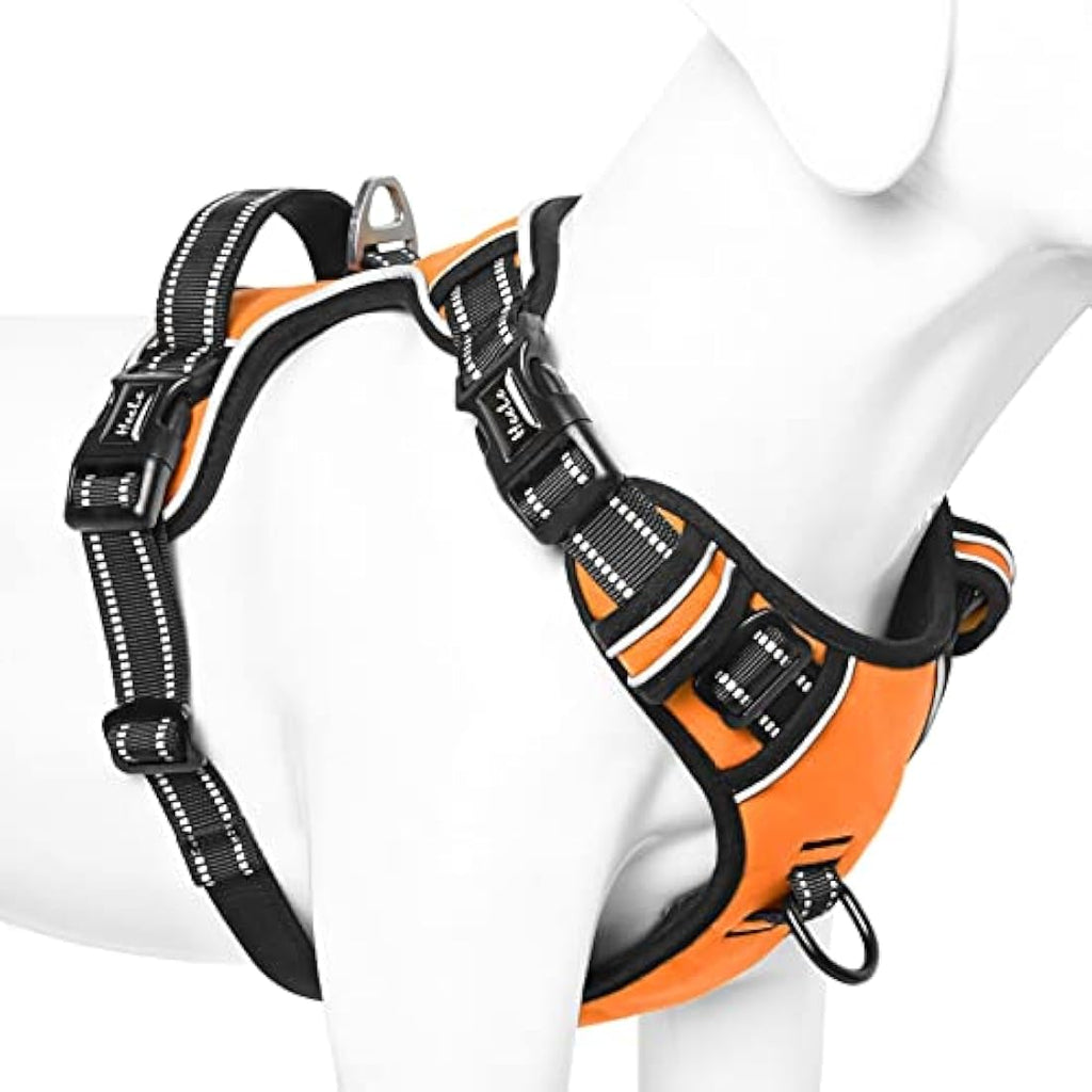 HEELE No Pull Dog Harness | Reflective Padded Adjustable Vest - Orange, S