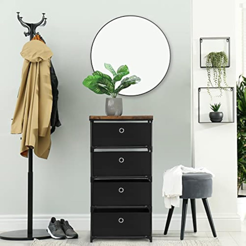 LIANTRAL 4-Drawer Fabric Dresser | Steel Frame Storage Organizer – Black