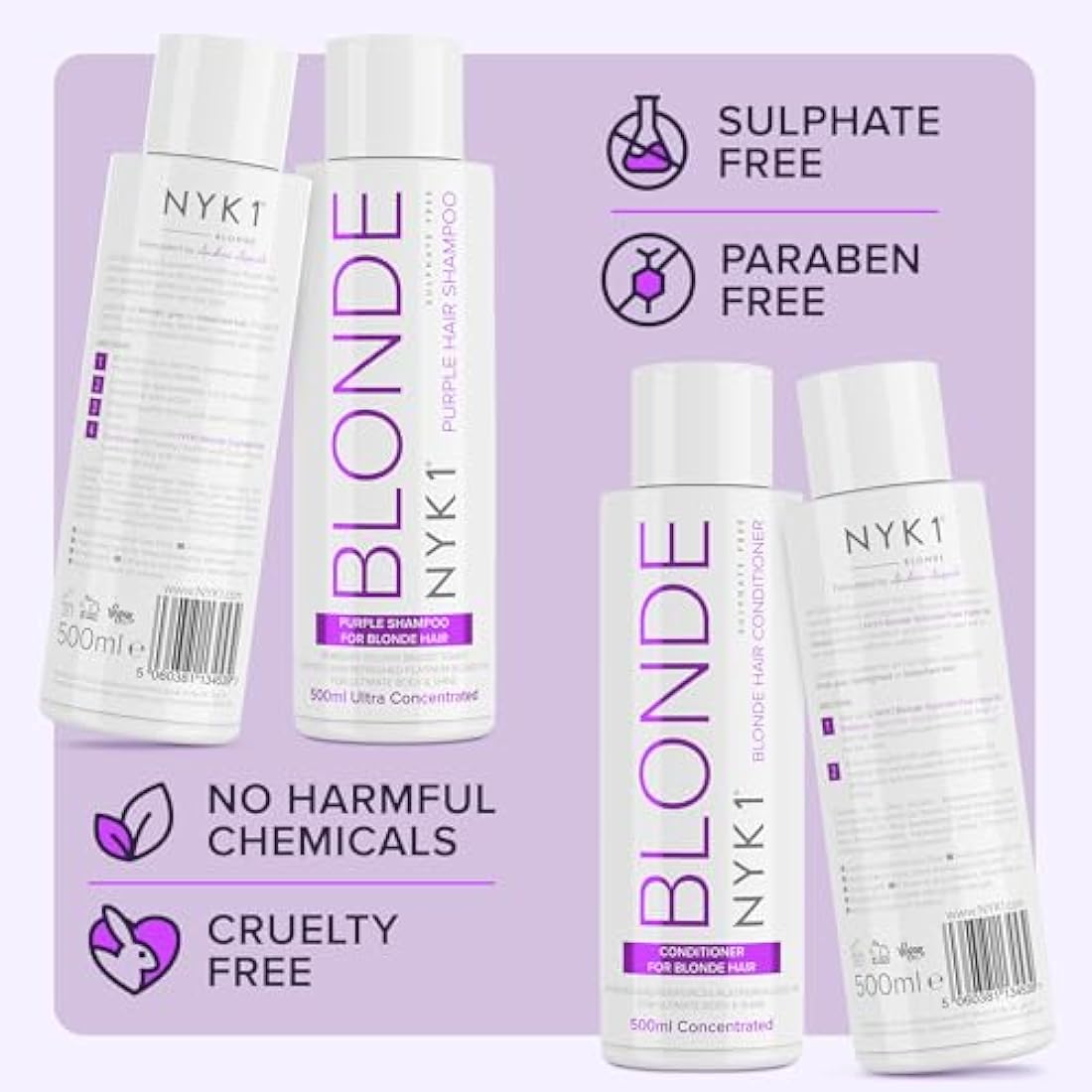NYK1 Purple Shampoo and Conditioner Set - Sulphate Free Blonde Toner